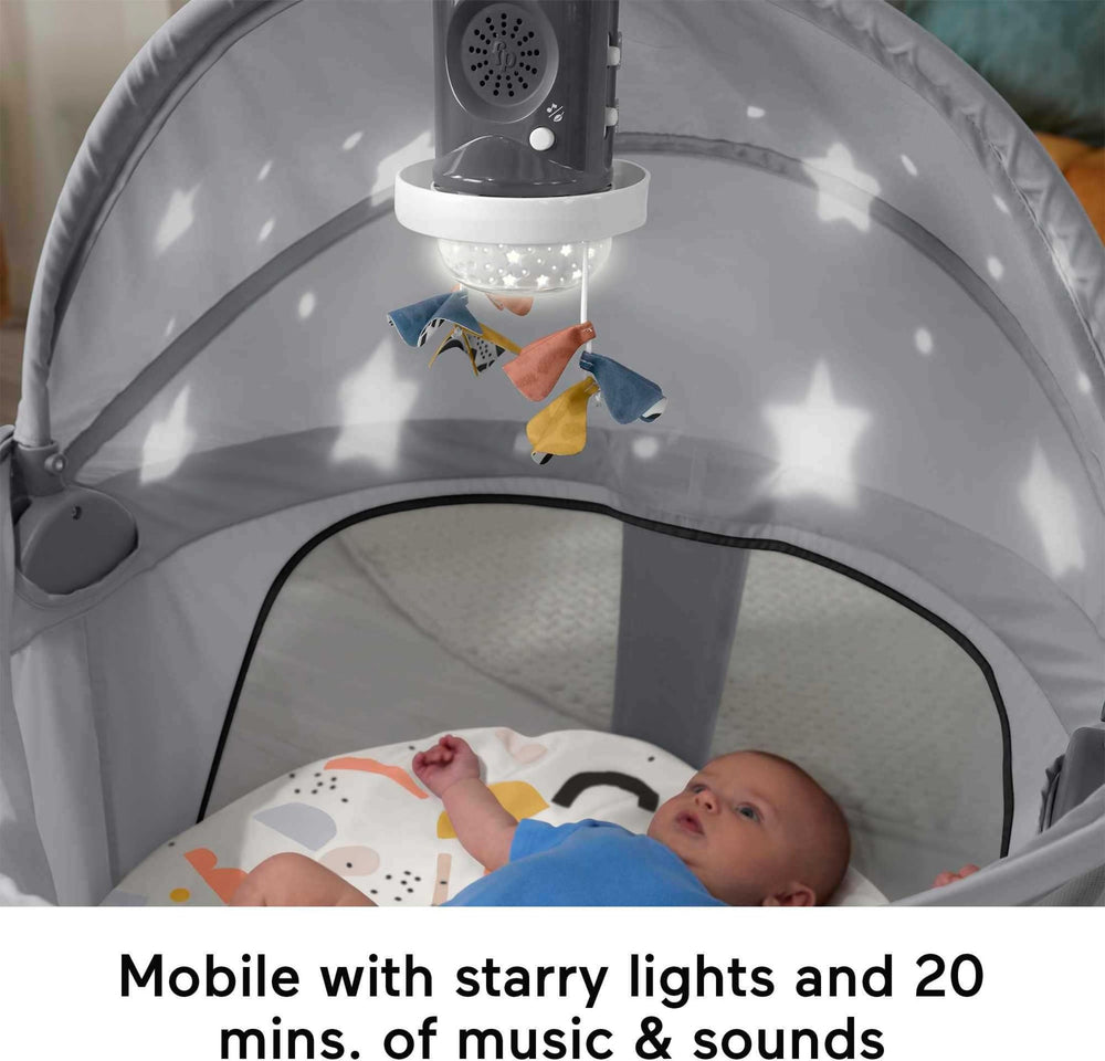 Fisher-Price overhead canopy with UPF20 sun protection and bug-reducing shade
