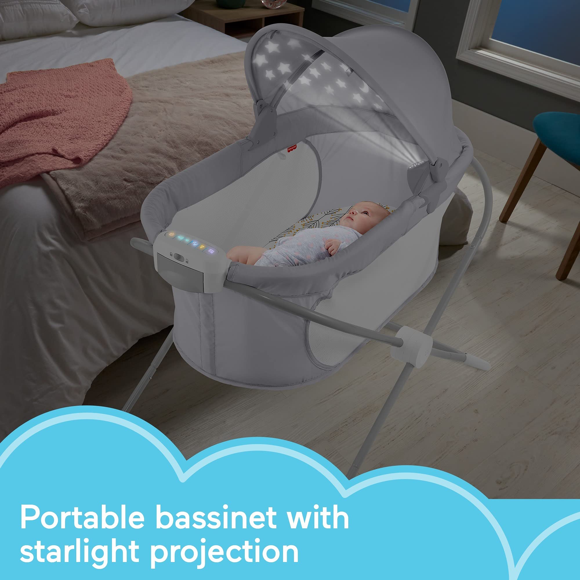 Fisher-Price Soothing View bassinet with rocking frame for gentle soothing