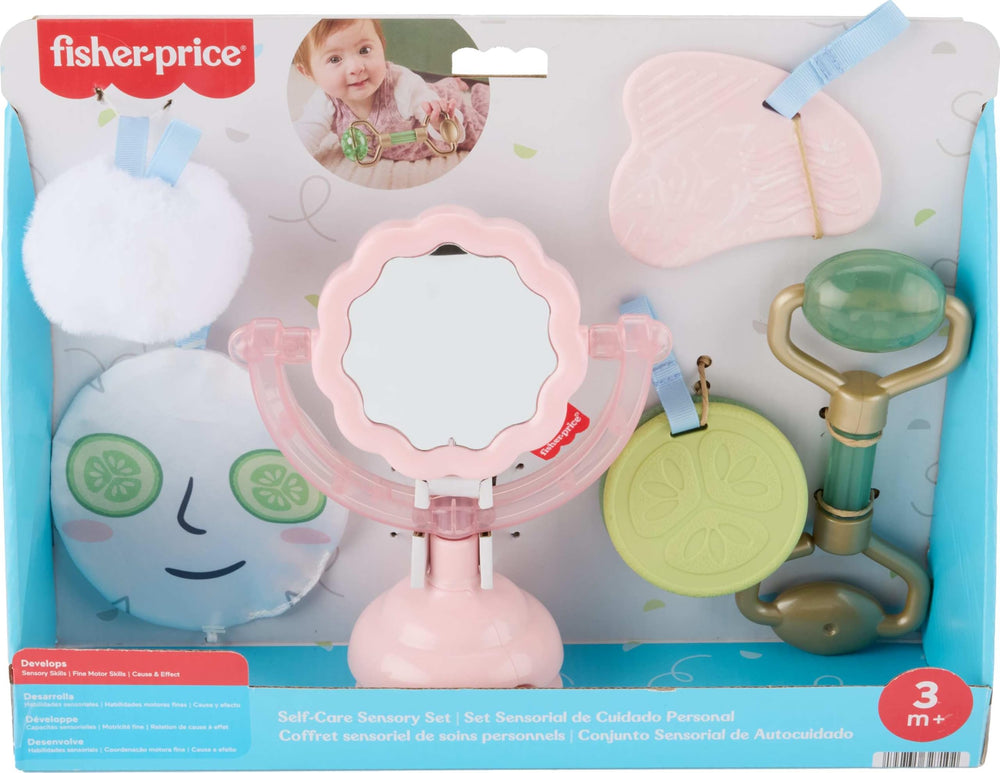 Fisher-Price spinning mirror with suction promotes self-view play.