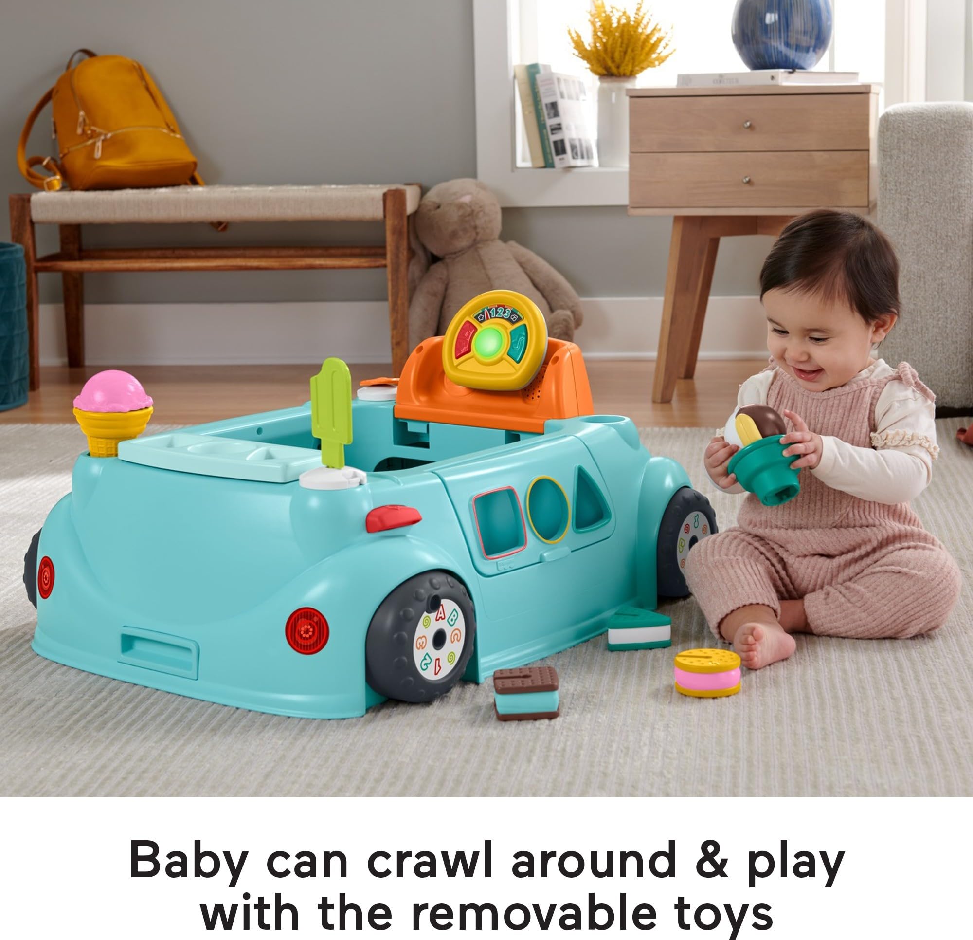 Fisher-Price Sweet Ride Jumperoo removable seat offers easy cleaning and versatile seating.
