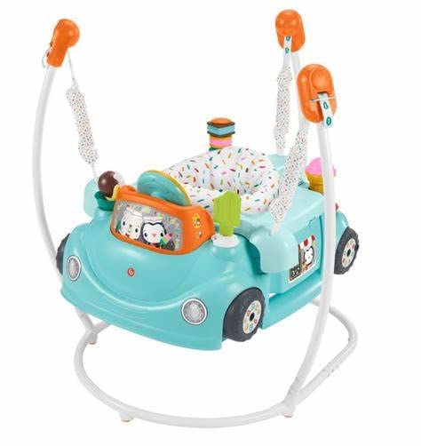 Fisher-Price Sweet Ride Jumperoo shape-sorter pieces support early learning through hands-on play.