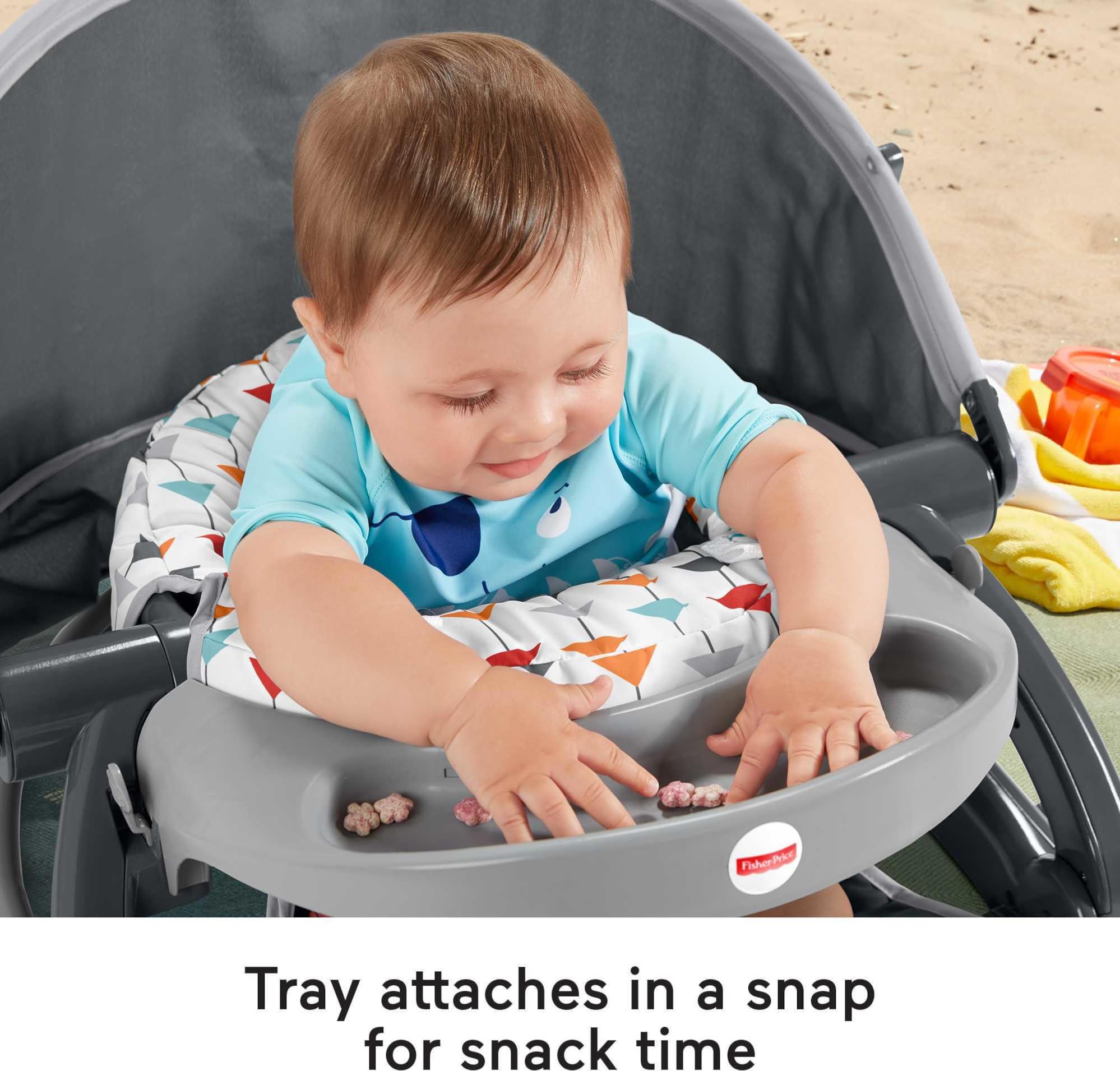 Fisher-Price travel baby chair with wide base for upright support