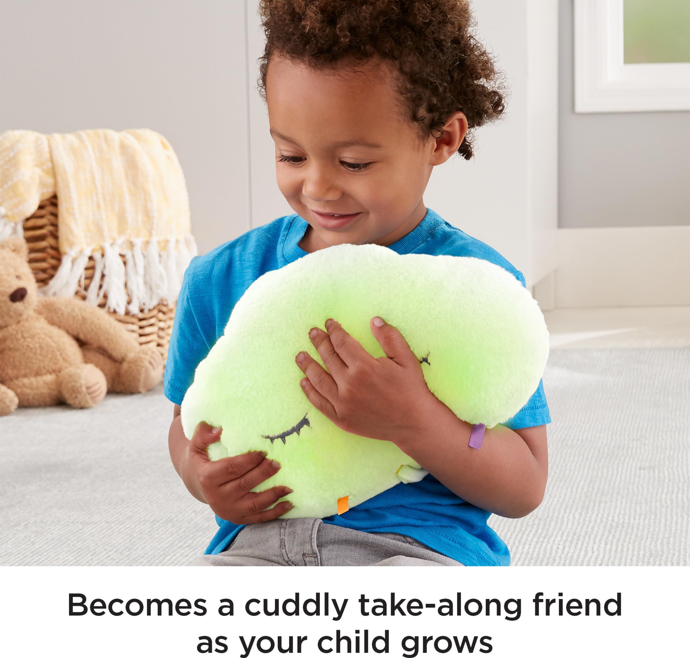 Fisher-Price Twinkle & Cuddle Cloud features soft fabrics and rain ribbons for tactile play