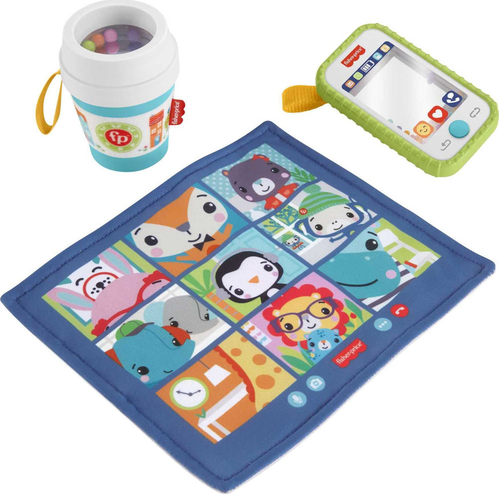 Fisher-Price Work From Home Set coffee teether: soothing chew and cheerful rattle