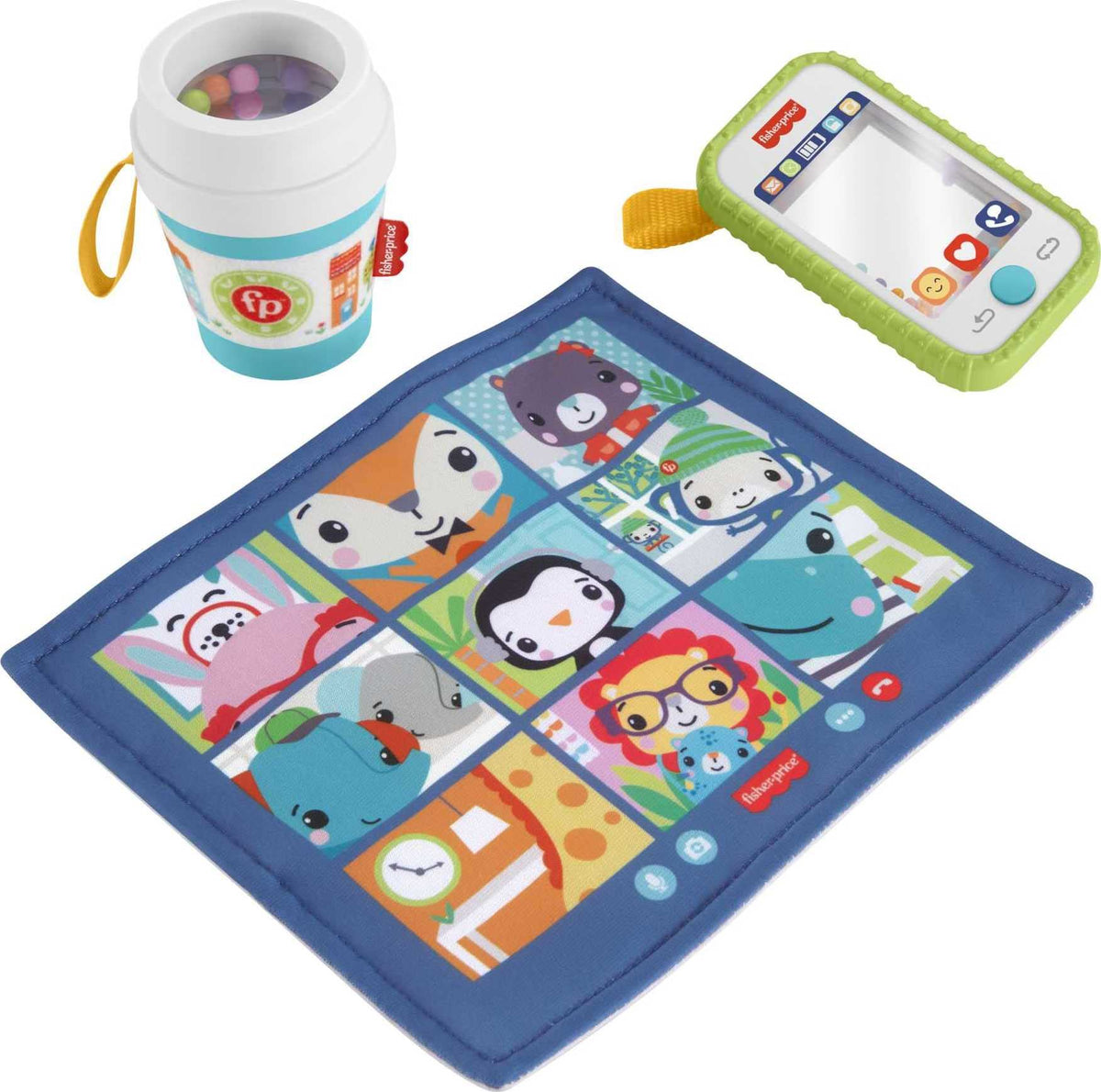 Fisher-Price Work From Home Set coffee teether: soothing chew and cheerful rattle