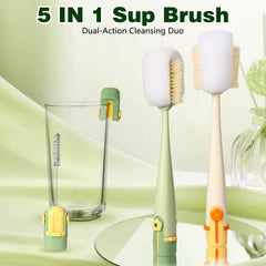 Five-in-One Bottle Cleaning Brush Set long-handle design reaches hard-to-clean areas.