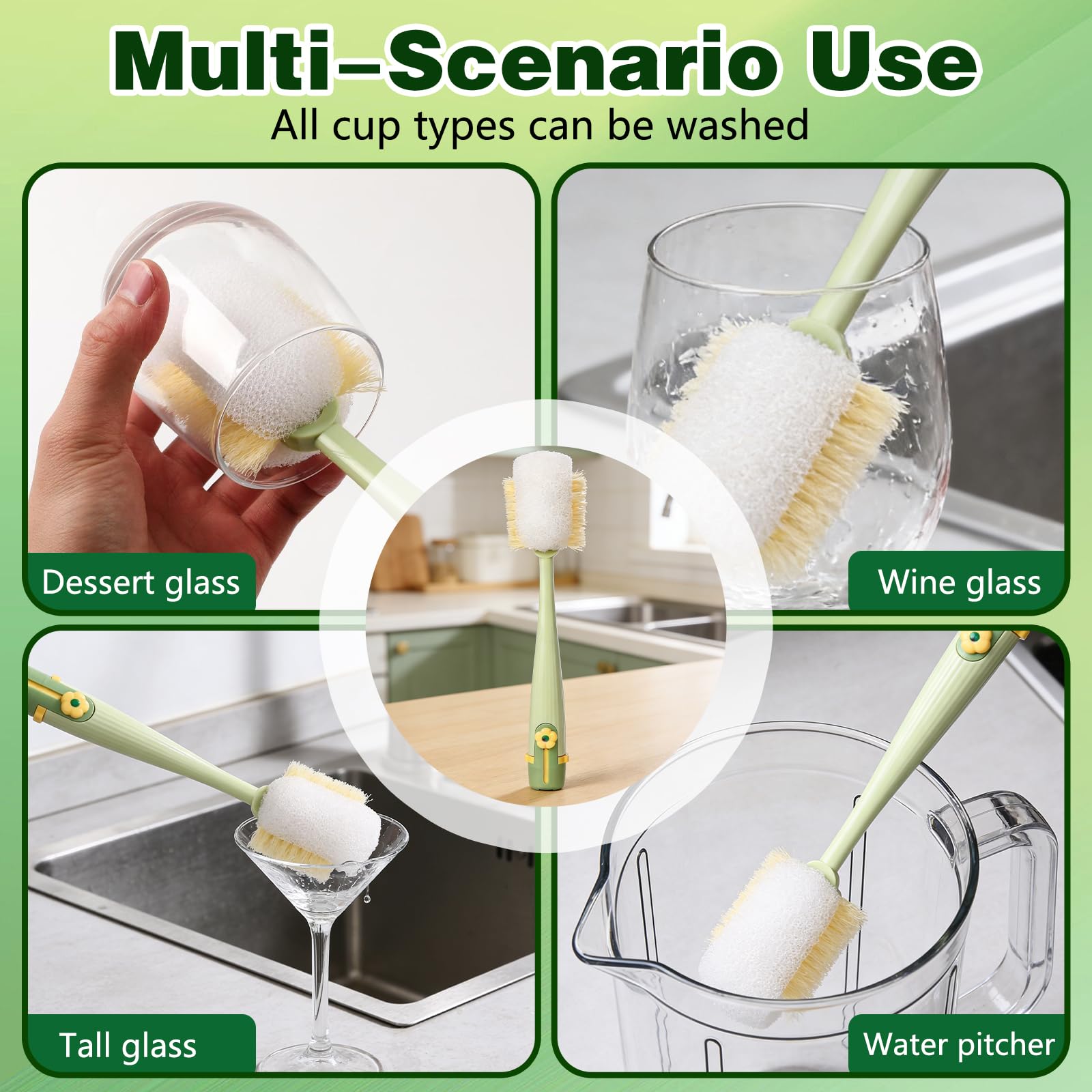 Five-in-One Bottle Cleaning Brush Set reusable design supports daily kitchen cleaning tasks.
