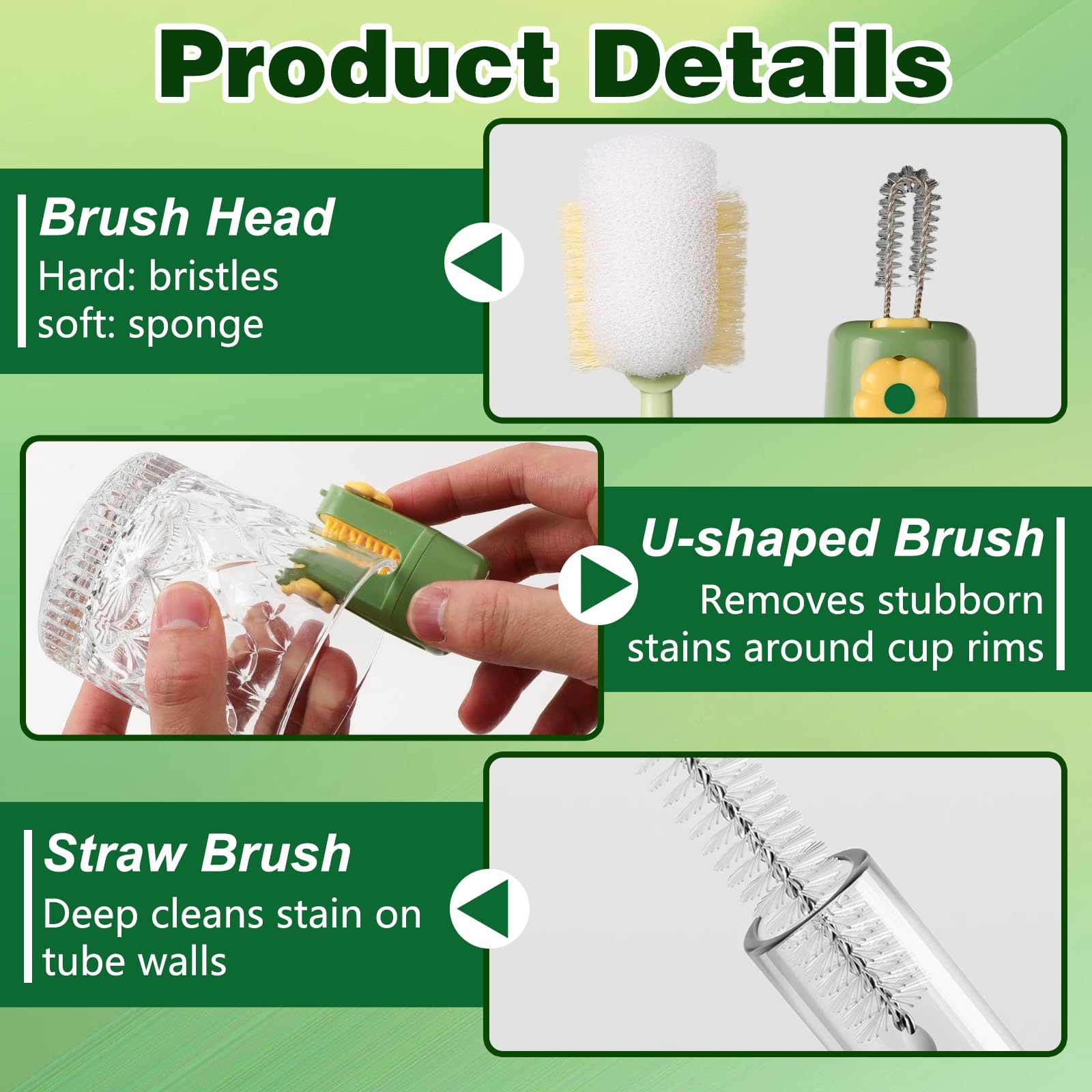 Five-in-One Bottle Cleaning Brush Set portable travel kit for cleanup anywhere.