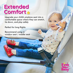 FIVESTARBABY airpline seat extender attached to seat back for quick secure install.