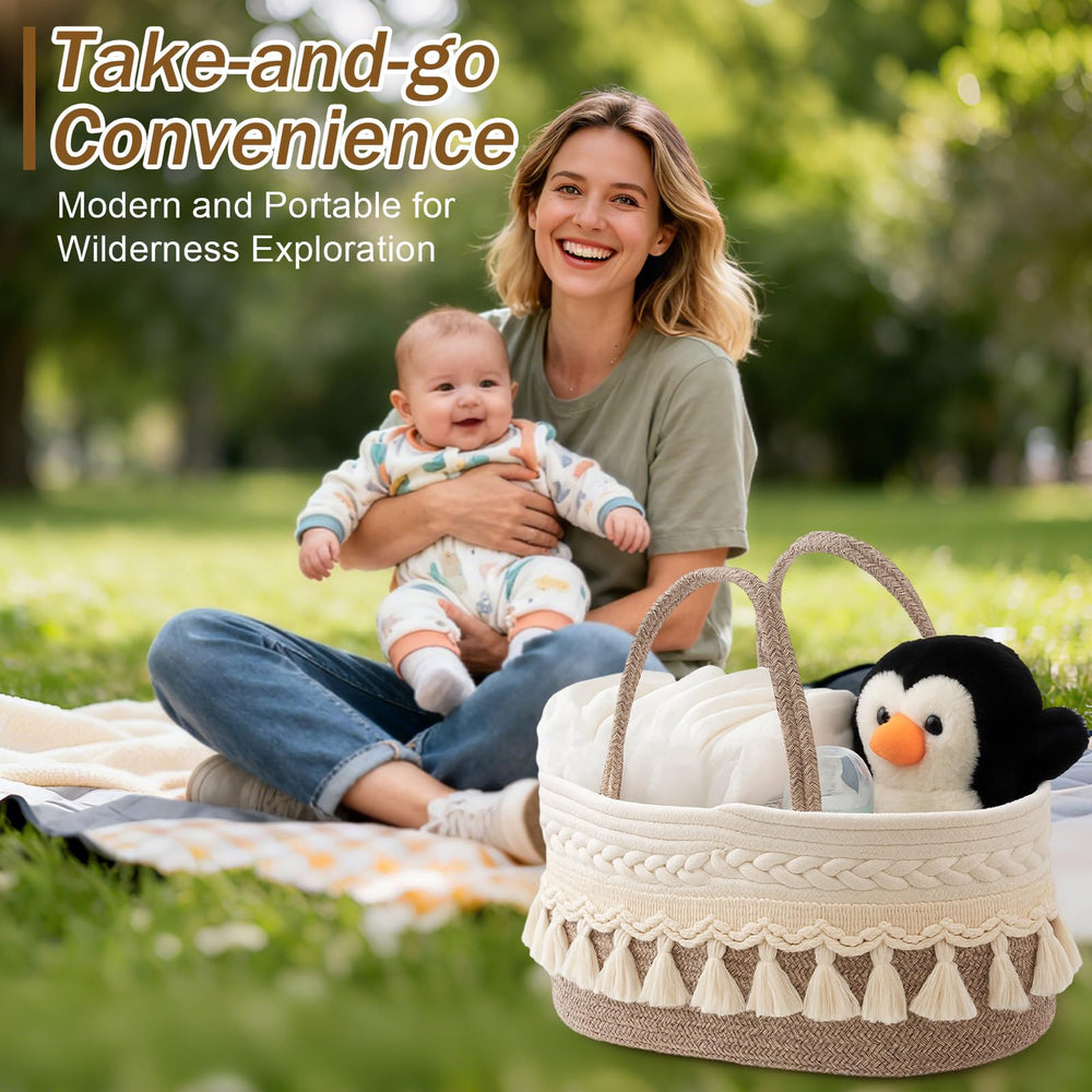 Fiwochic Macrame Diaper Caddy makes a stylish baby shower gift option.