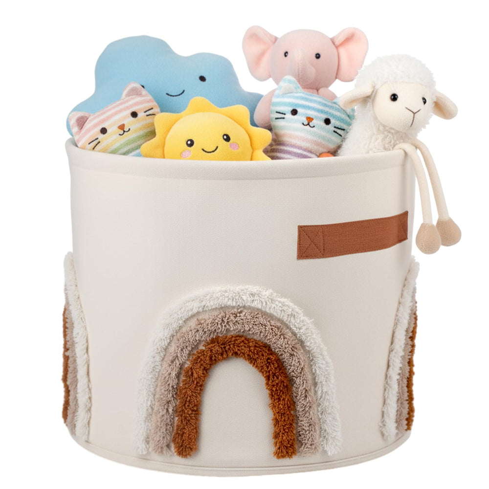 Fiwochic rainbow baby toy basket tufted canvas for easy nursery storage.