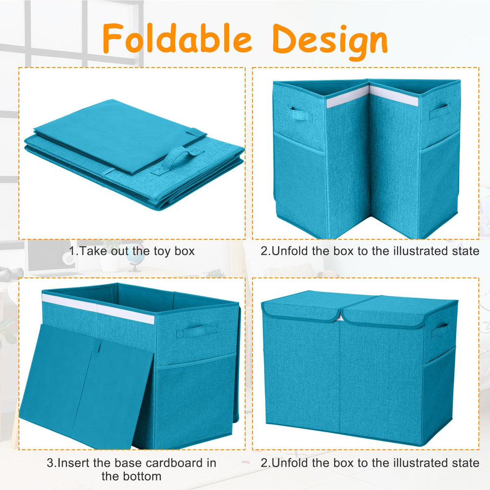 Fiwochic toy storage with side mesh pockets for small items.
