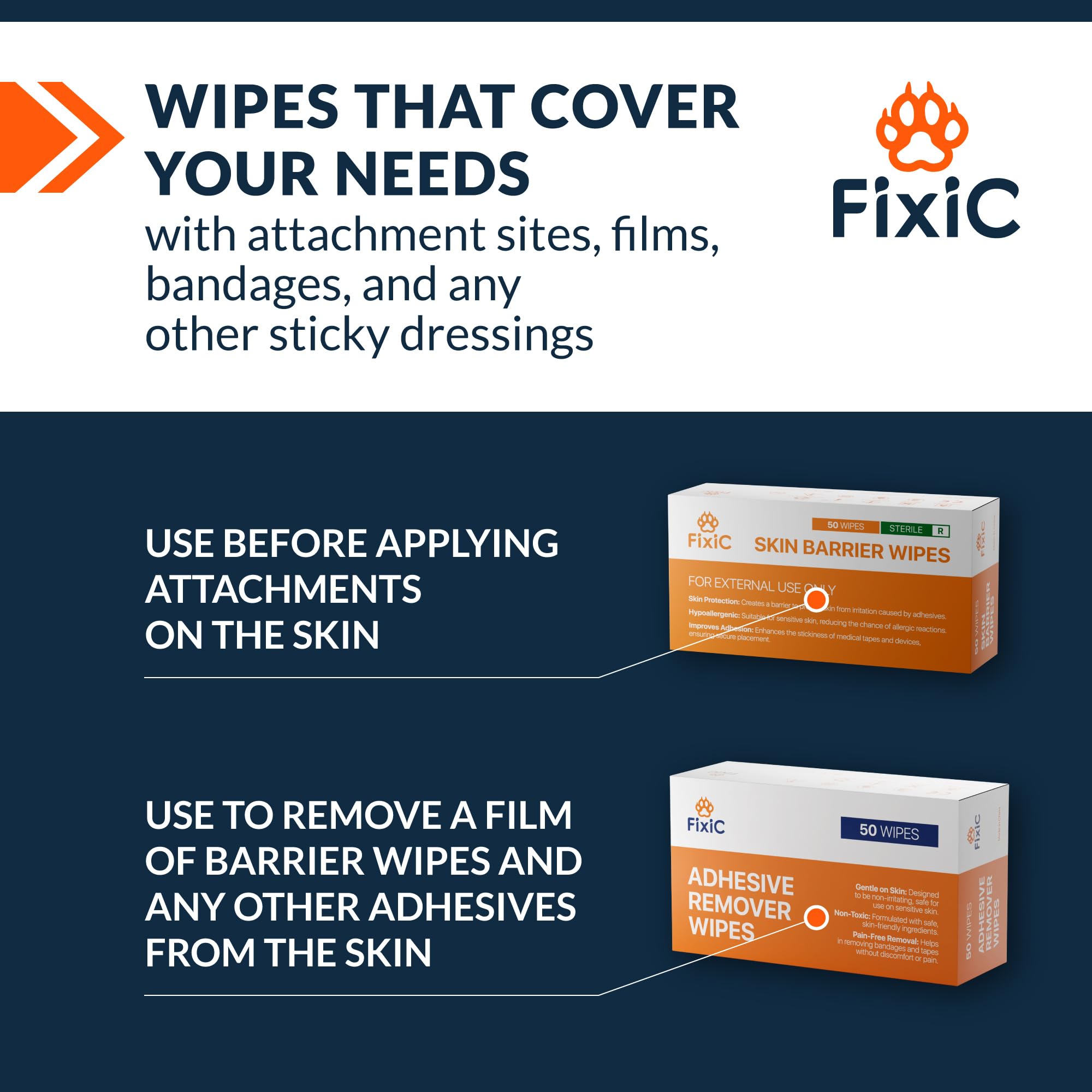 Fixic Gentle-Ingredients Wipes: safe skin prep without latex or irritants