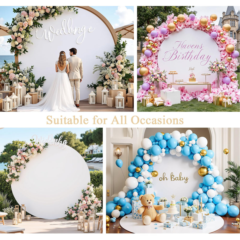 Fixoro white round arc backdrop ideal for weddings and celebrations