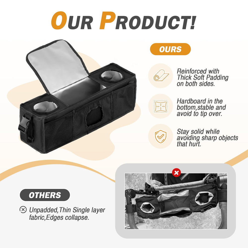 Fizentia parent console quick-access design allows fast grabbing of wipes or snacks.