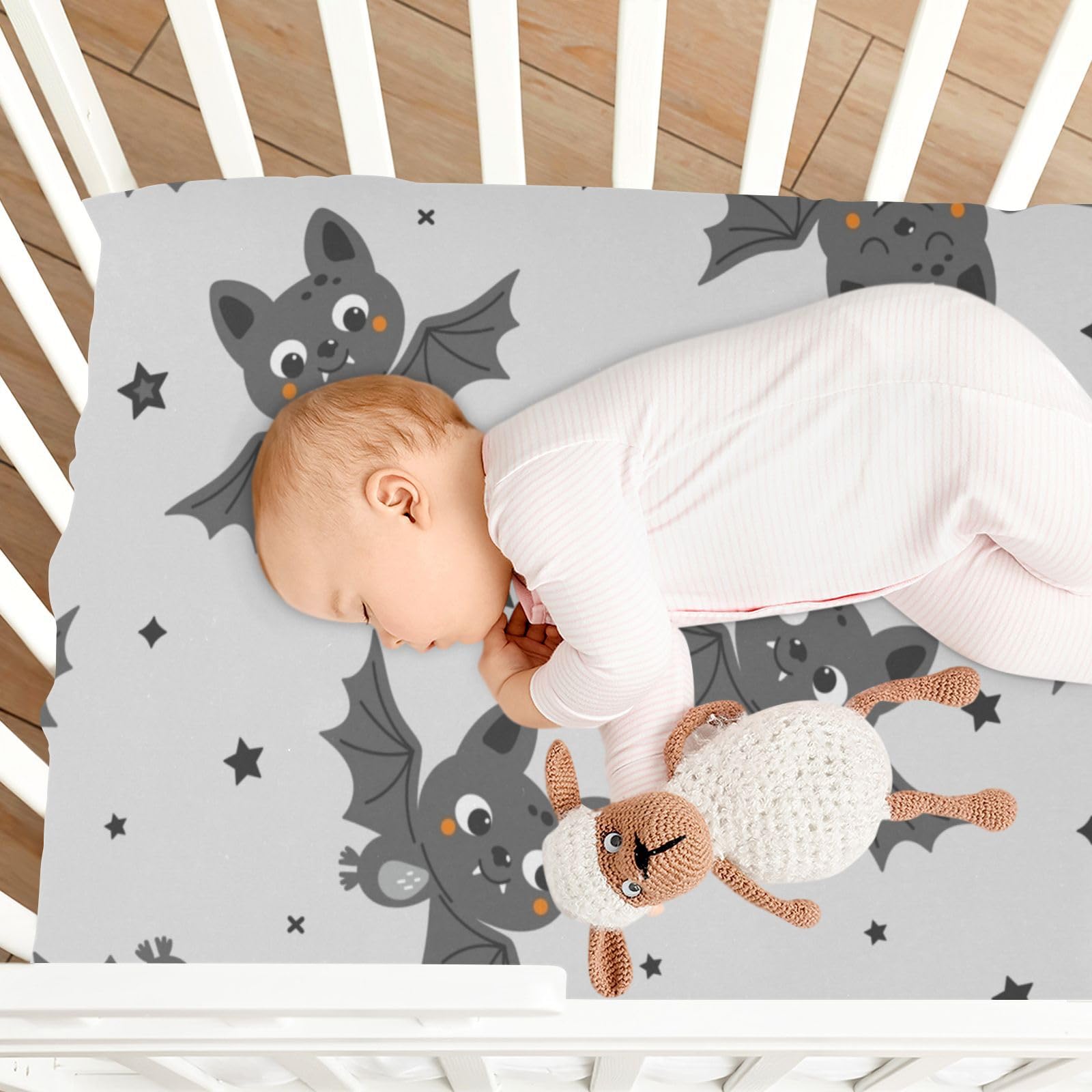 FJDENG bat crib sheet close-up of breathable weave for skin comfort