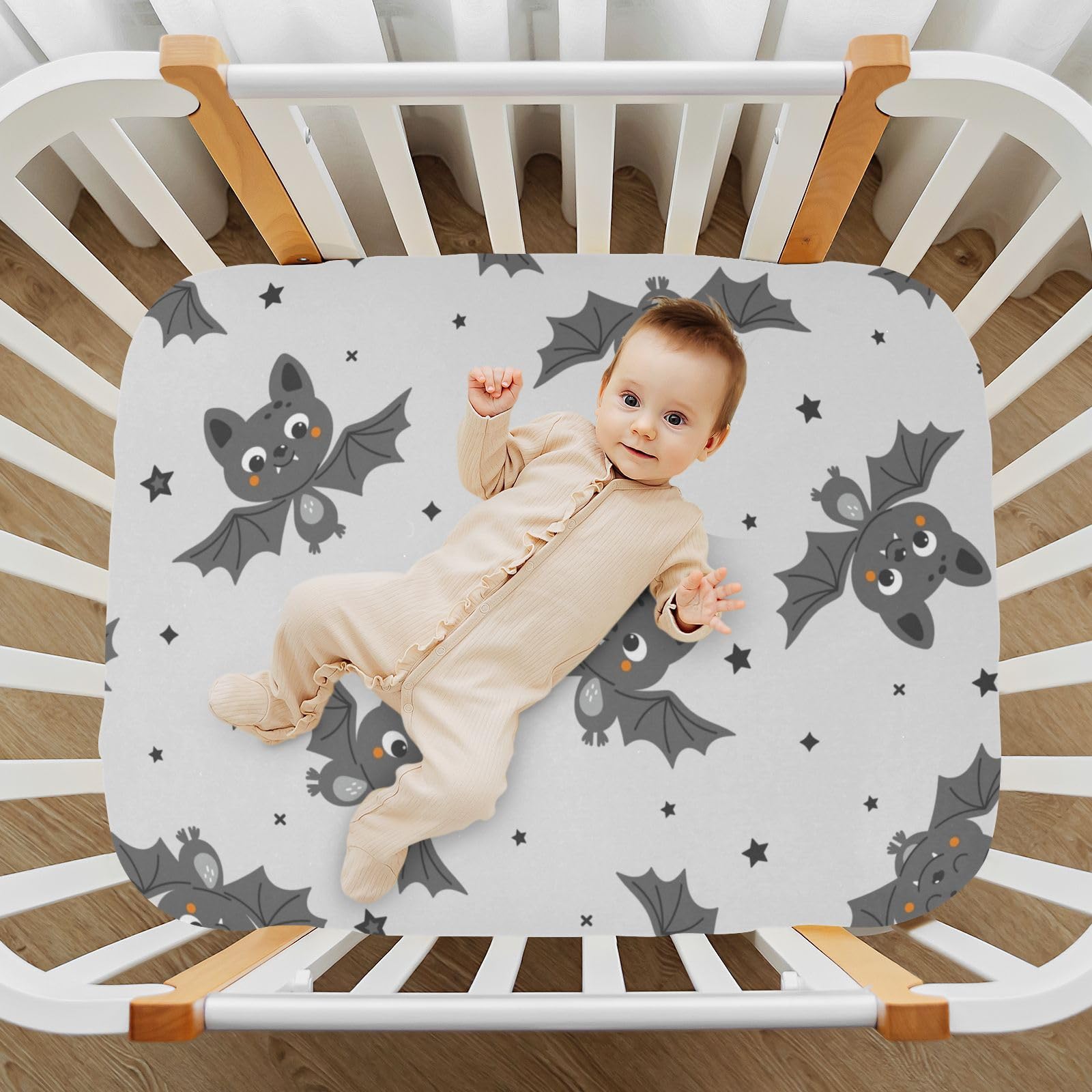 FJDENG bat crib sheet on standard crib mattress for nap time
