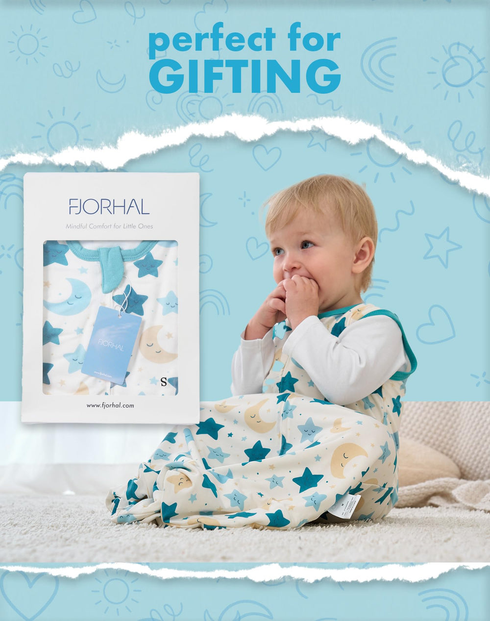 FJORHAL bamboo sleep sack grows with baby from newborn to 24 months