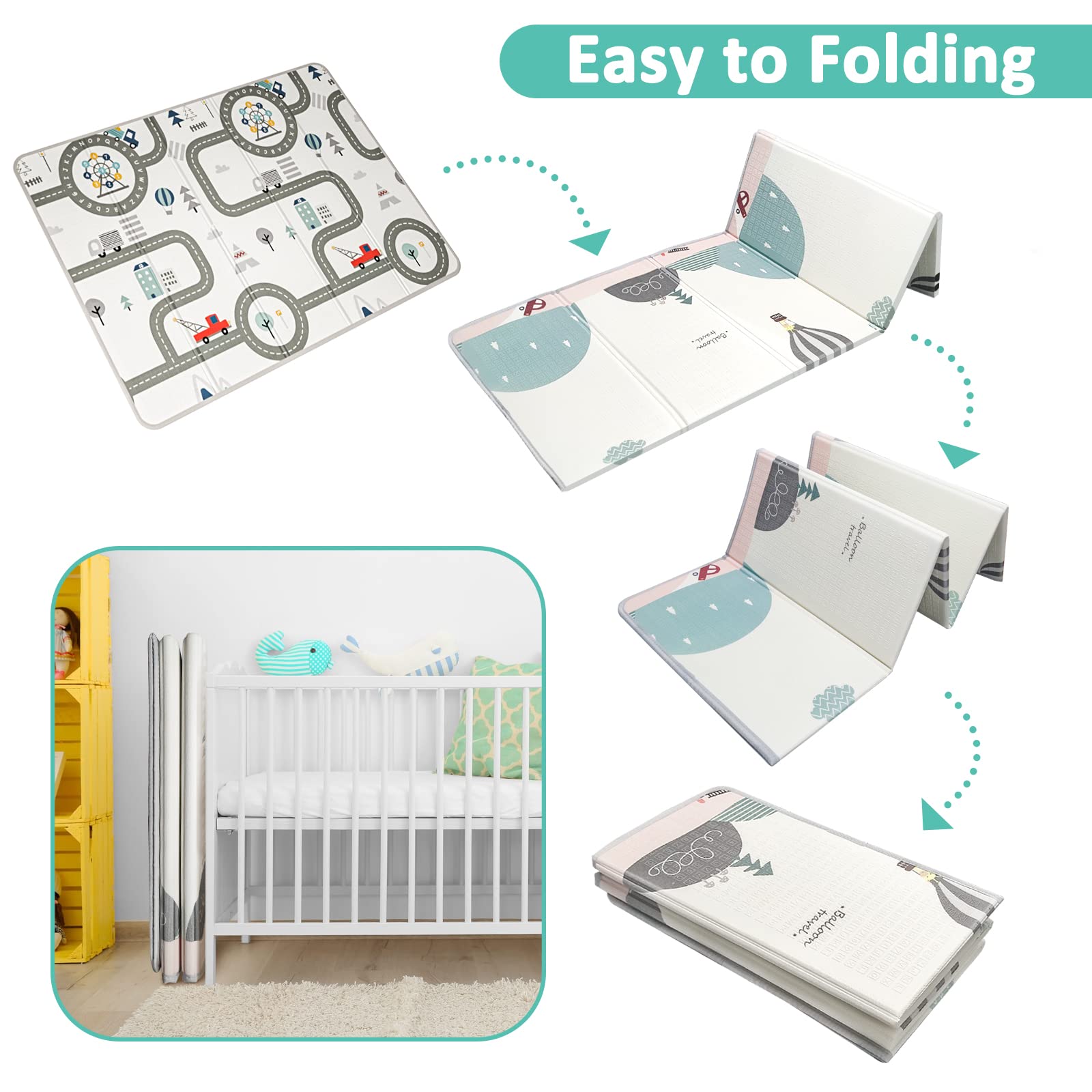 FLAGAV colorful design on play mat attracts toddlers with engaging patterns and exploration