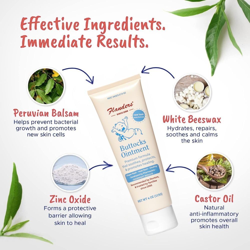 Flanders Buttocks Ointment fast-discomfort-relief supports soothing comfort at diaper changes and bedtime.