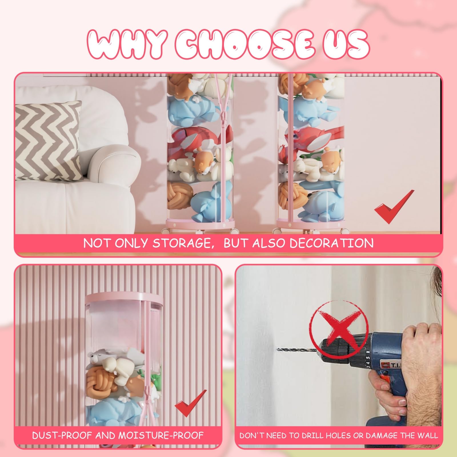 Flarelyare 59-inch tall tube fits many plushies while keeping space organized.