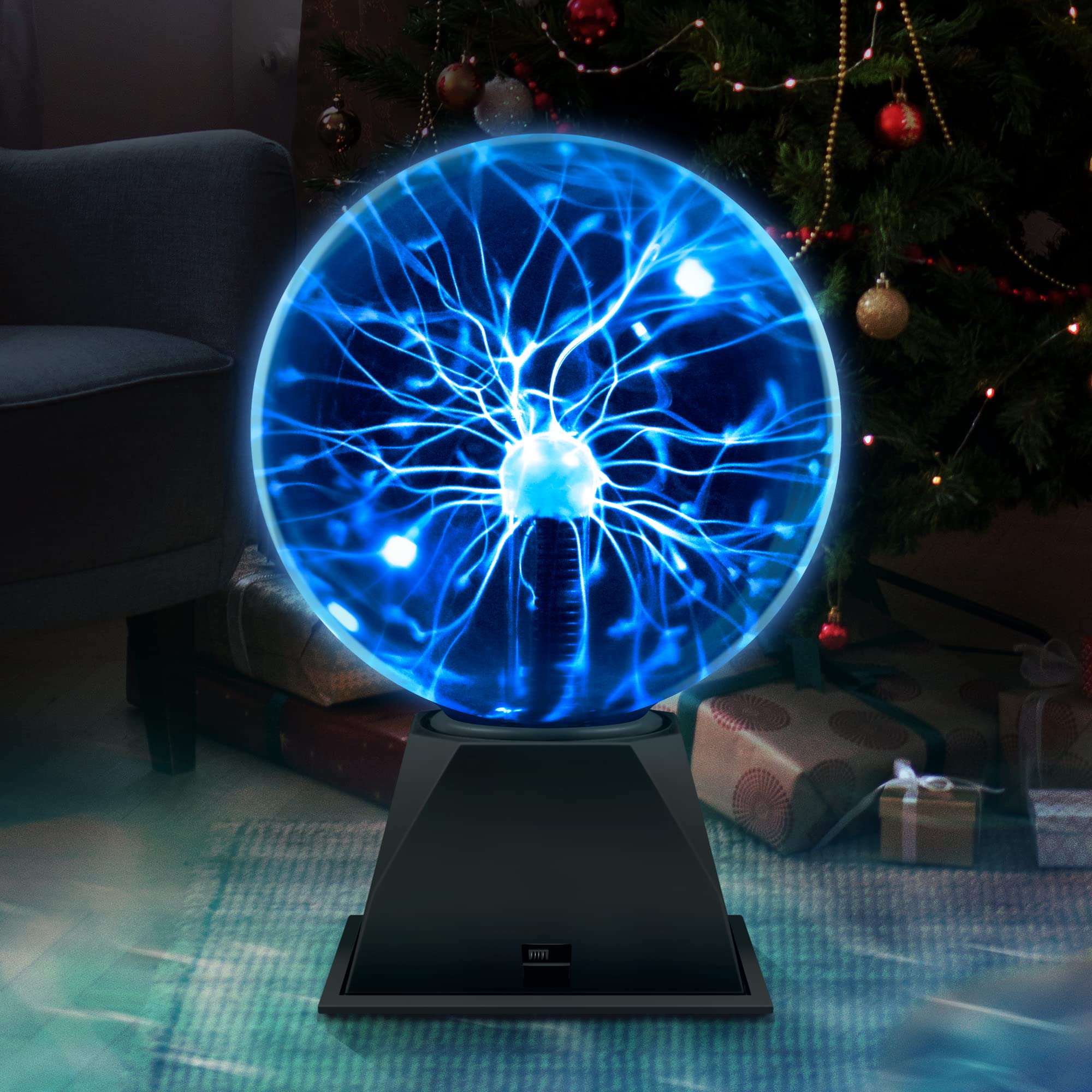 Flashmen plasma ball interaction close-up shows touch-responsive light.