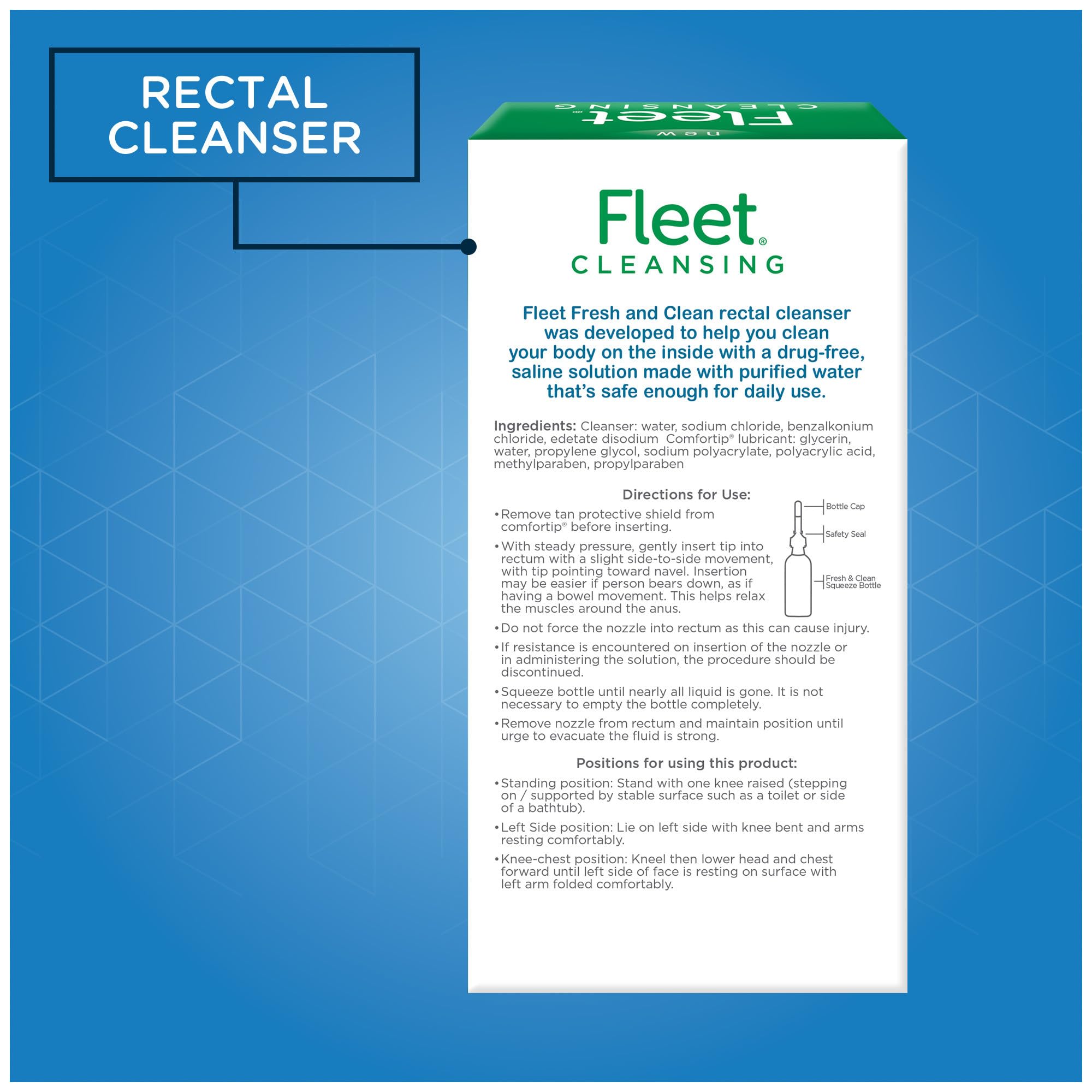 Fleet Fresh & Clean purified water note underlines quality ingredients
