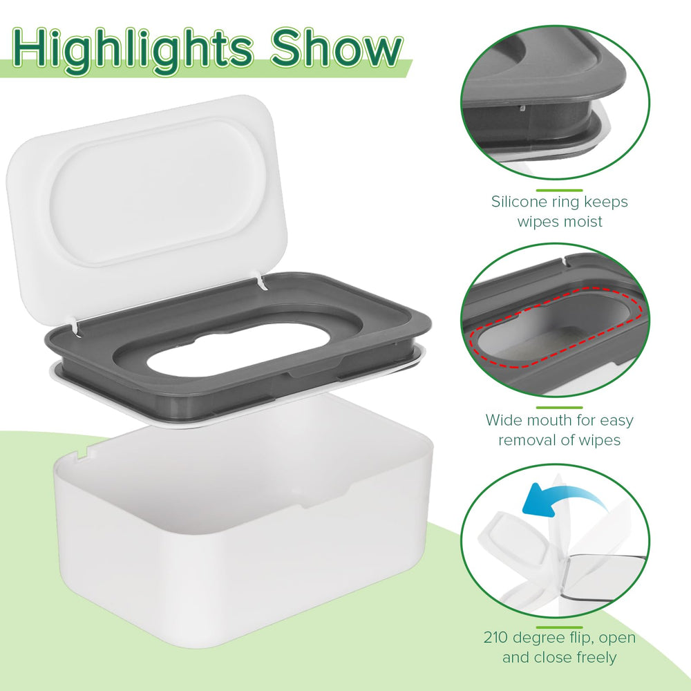Flenpptly baby wipes dispenser gray side profile emphasizes slim footprint for minimal counter space.