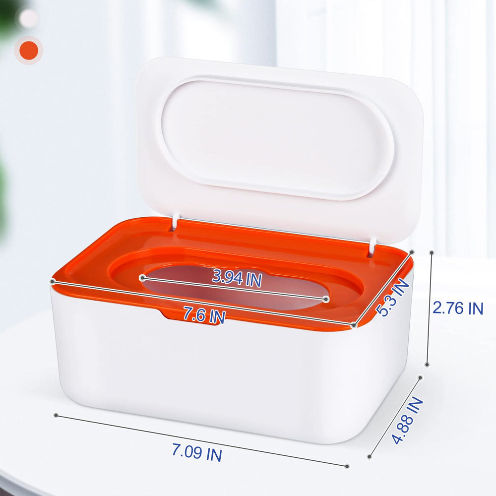 Flenpptly baby wipes dispenser lid-open orange enables one-handed operation.