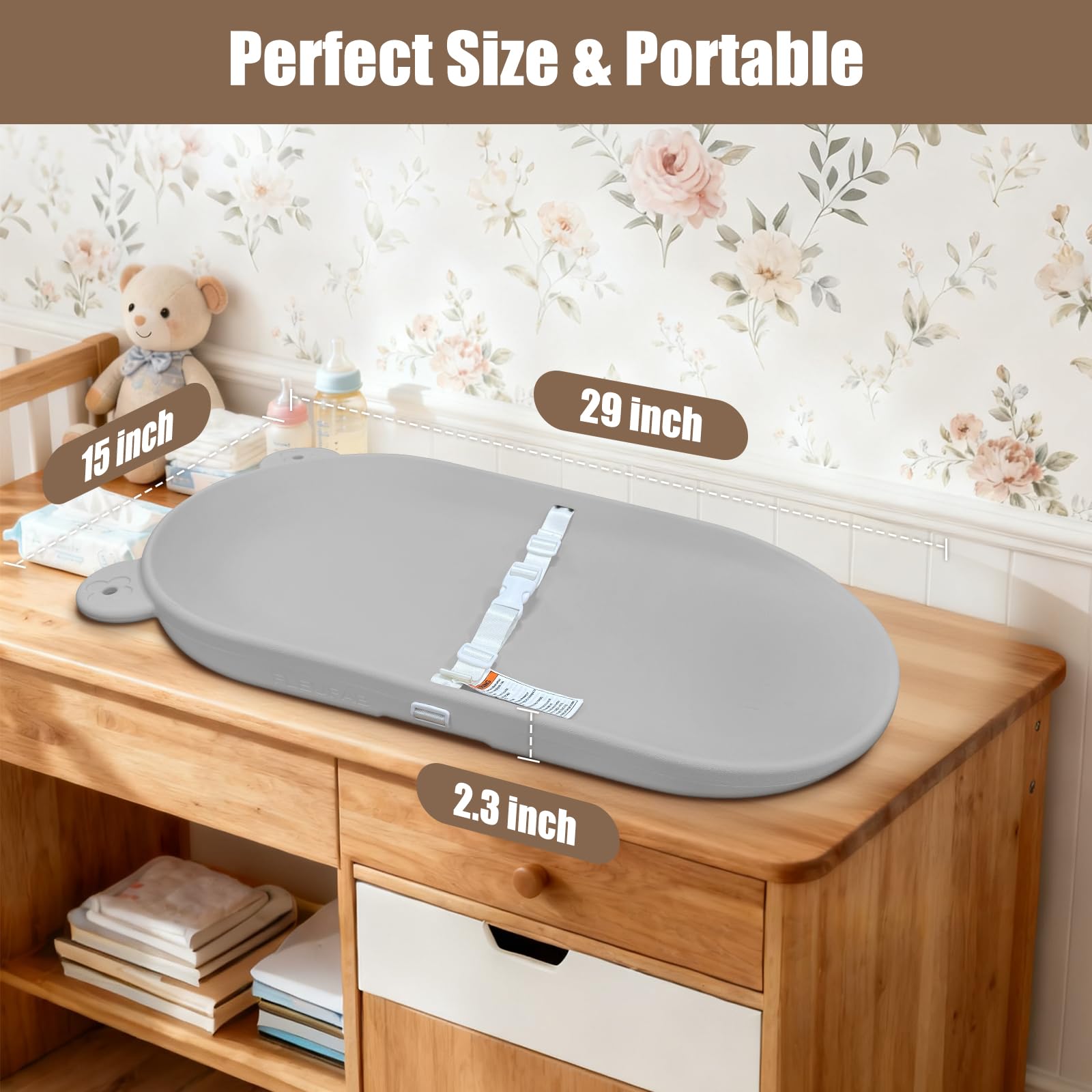 FLEUFAB 29x15 inch mat fits standard changing tables for versatile use