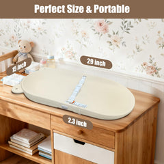 FLEUFAB changing pad measures 29x15 inches for standard dressers.