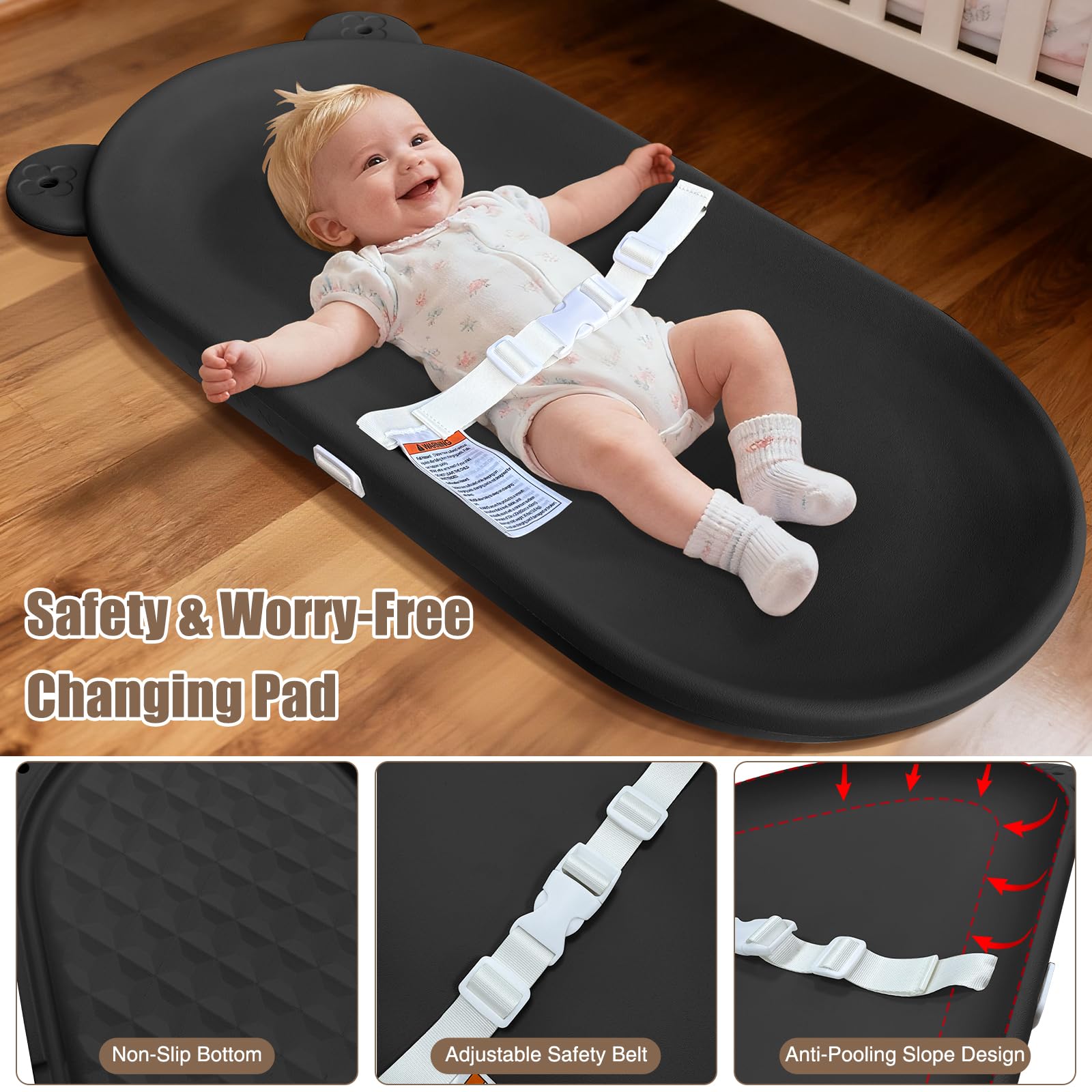 FLEUFAB changing pad non-slip bottom keeps baby stable during changes