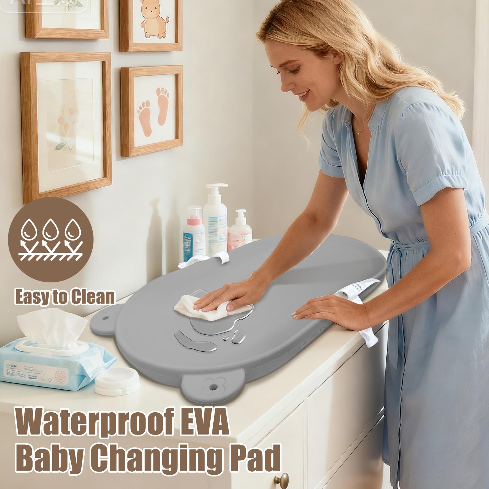 FLEUFAB changing pad with secure strap for safer diaper changes