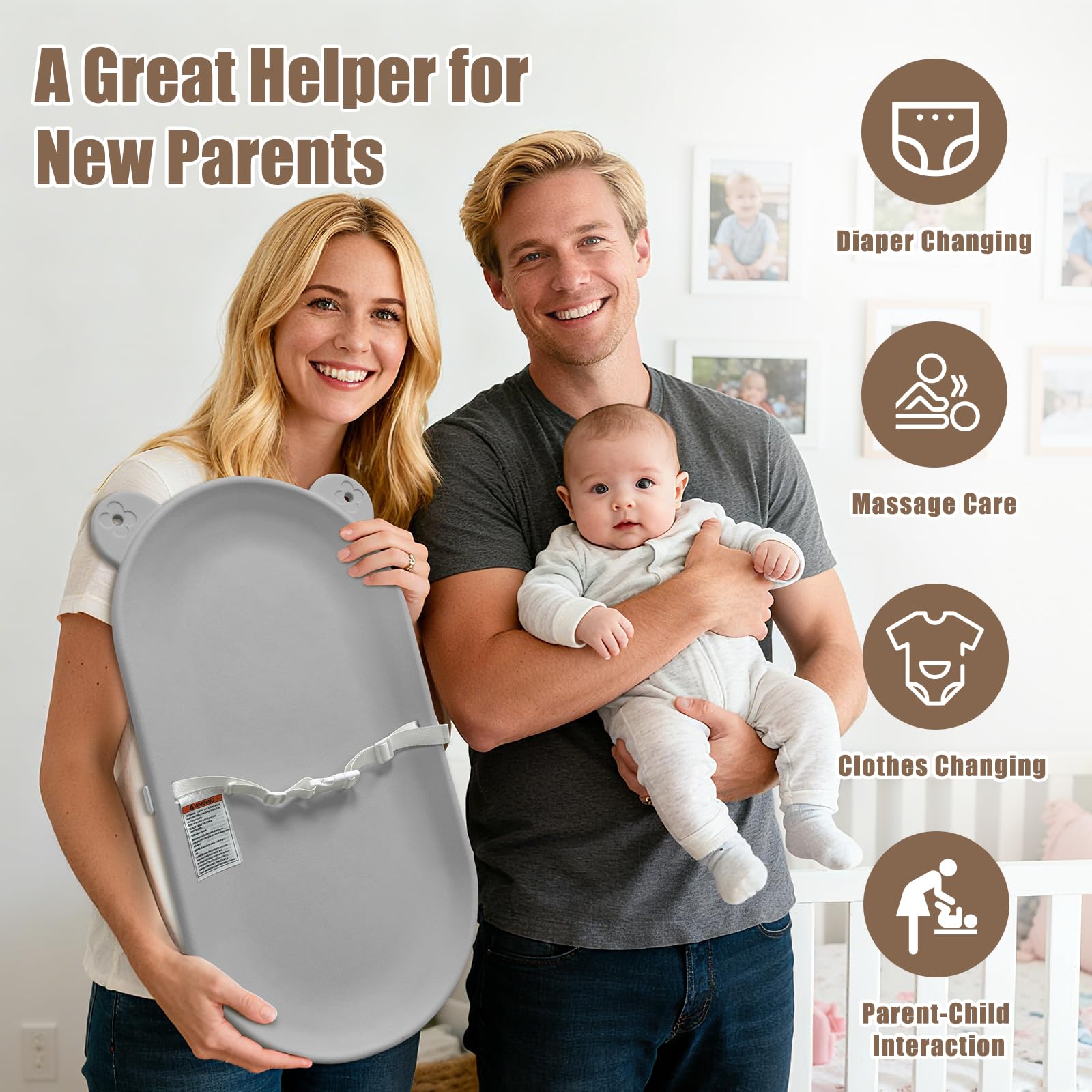 FLEUFAB non-slip bottom provides stable diaper changes on any surface