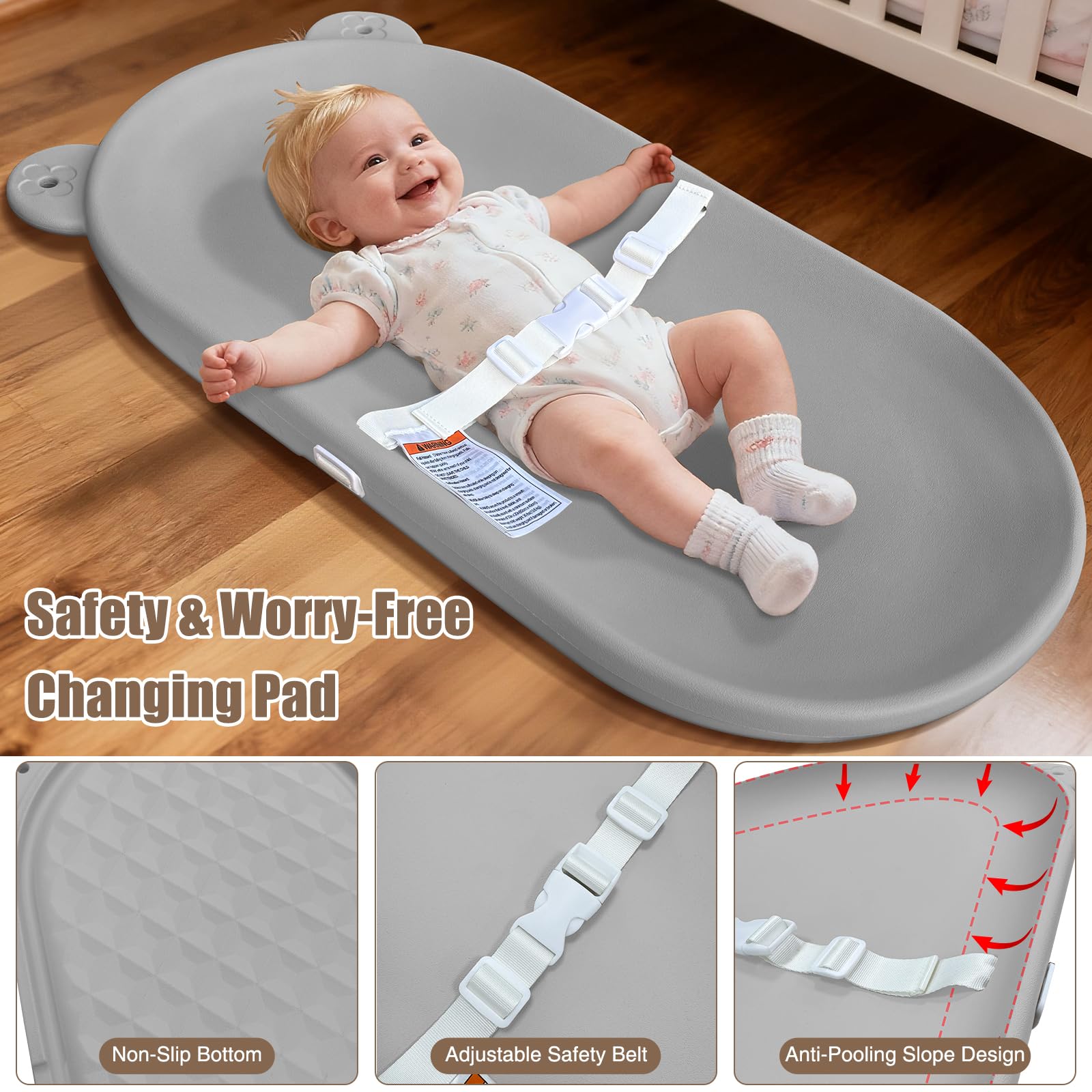 FLEUFAB wipeable changing pad enables quick cleanup after messes