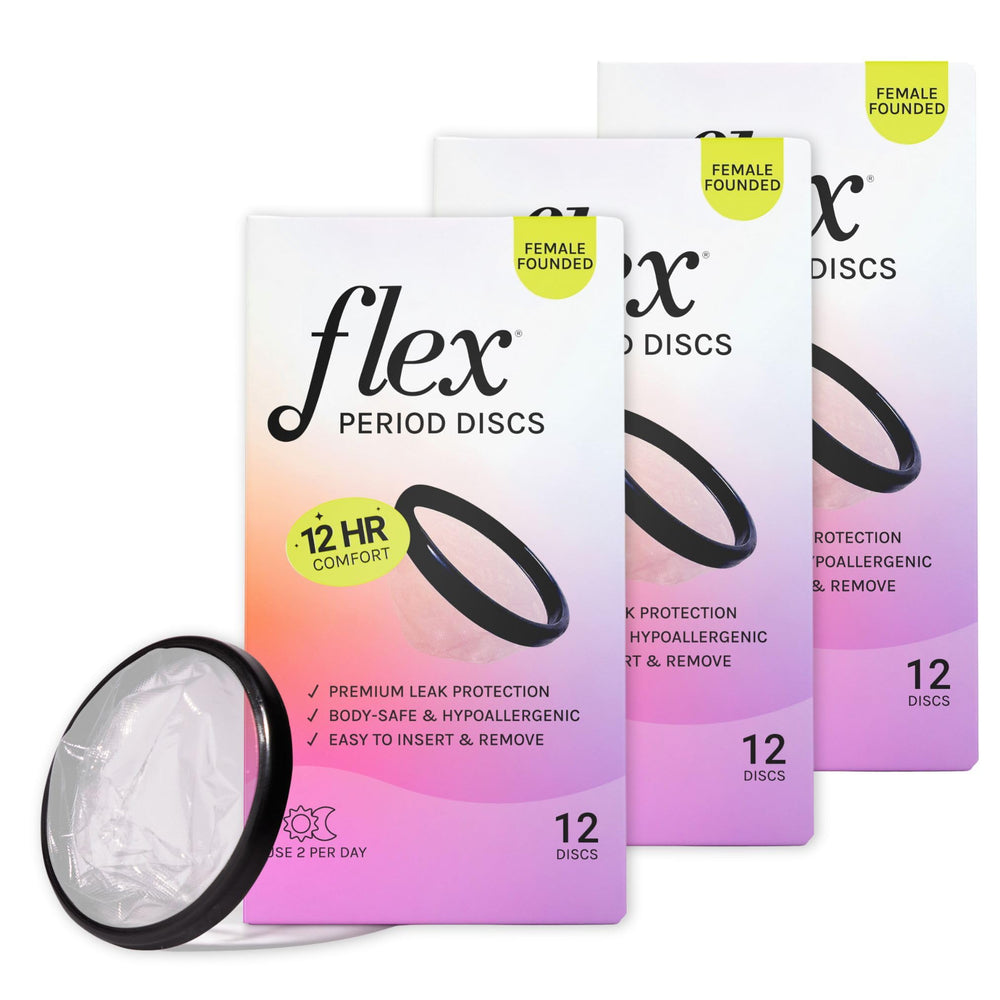 Flex Disc front packaging shows a reliable tampon alternative for everyday wear.