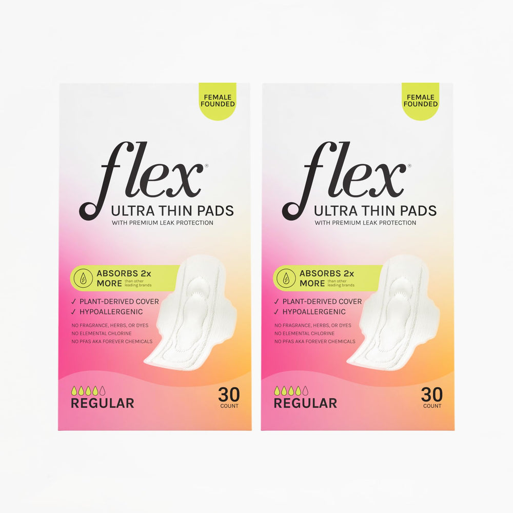 Flex Ultra Thin Pads 30-Count Pack, ultra-thin design for daily protection.