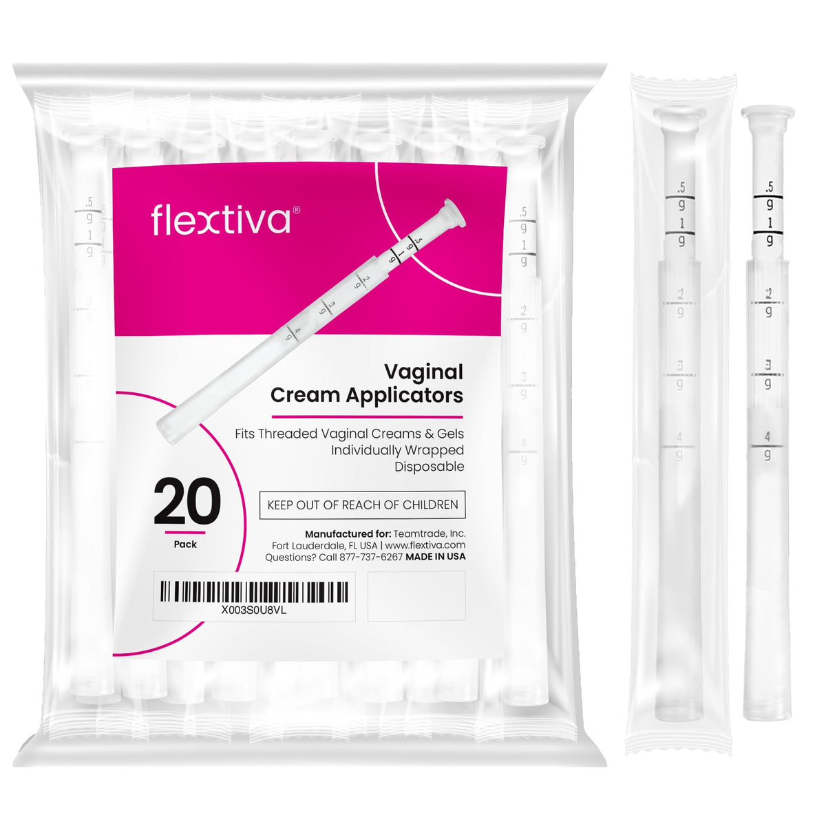 Flextiva vaginal applicator packaging shows a clean, ready-to-use presentation.