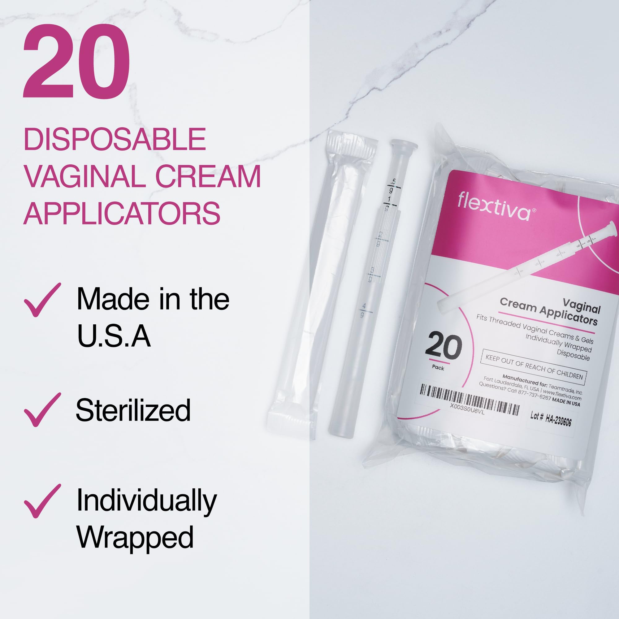 Flextiva vaginal applicator threaded-end tip closeup demonstrates compatibility with gels or creams.