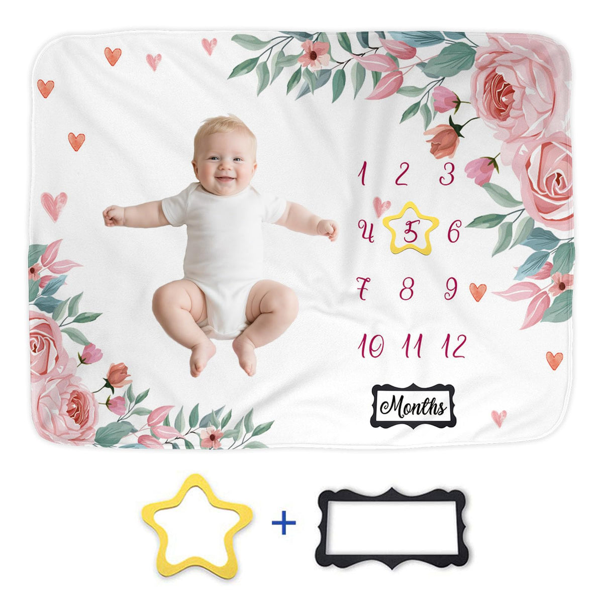 FLHRSM baby milestone blanket 60x40 with floral design for first-year photos