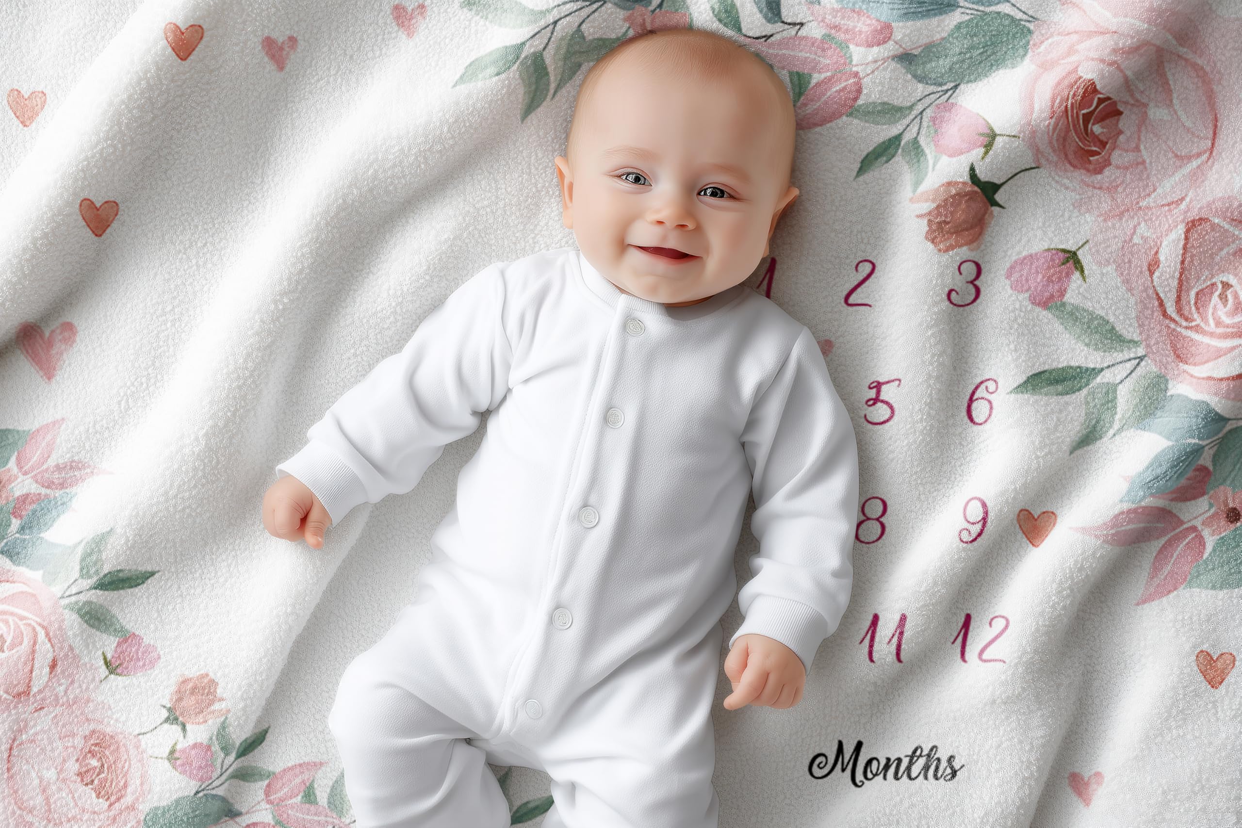 FLHRSM milestone blanket with flowers pattern for cute monthly photos