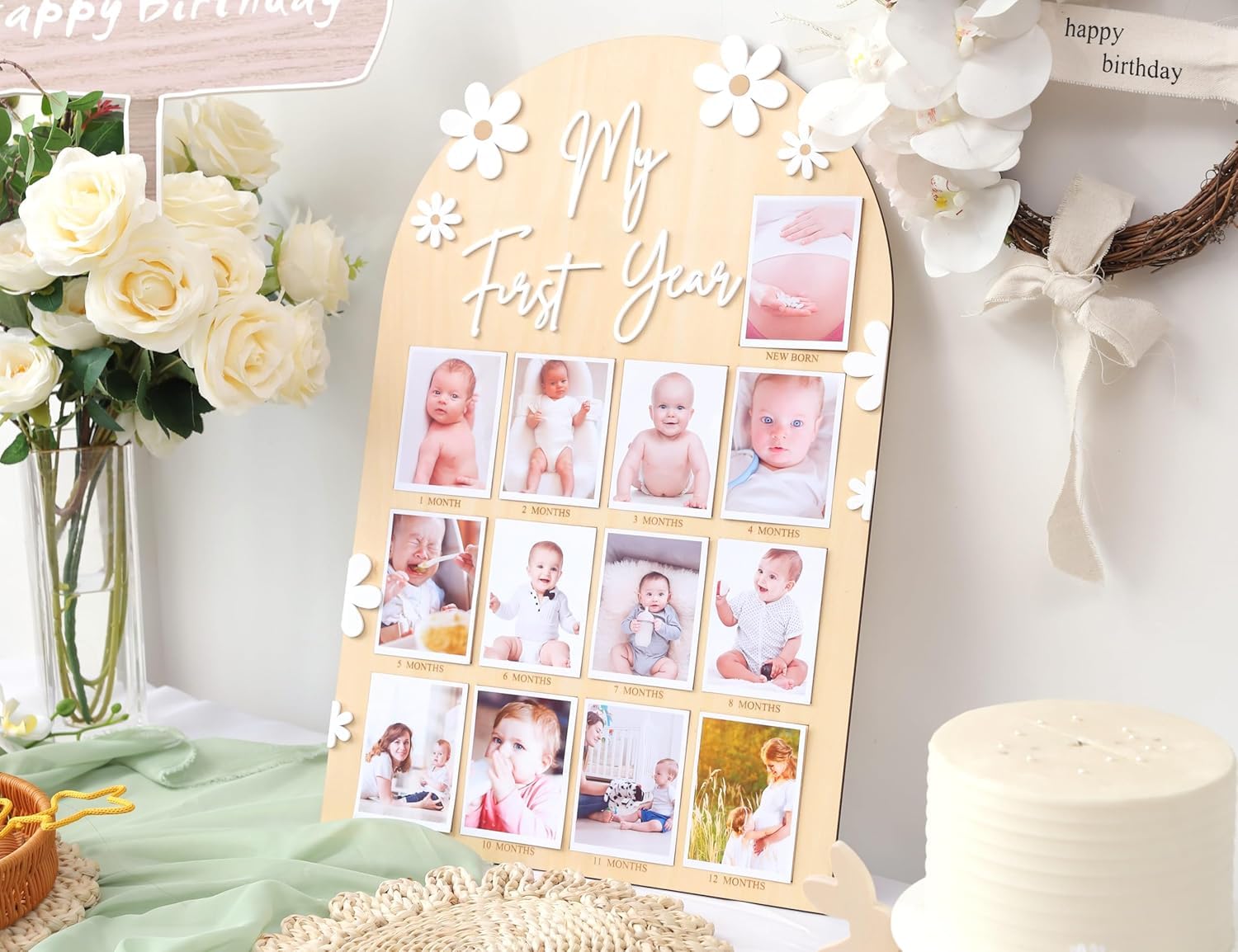FLHRSM My First Year Frame rustic wood, blends with farmhouse or modern nursery.