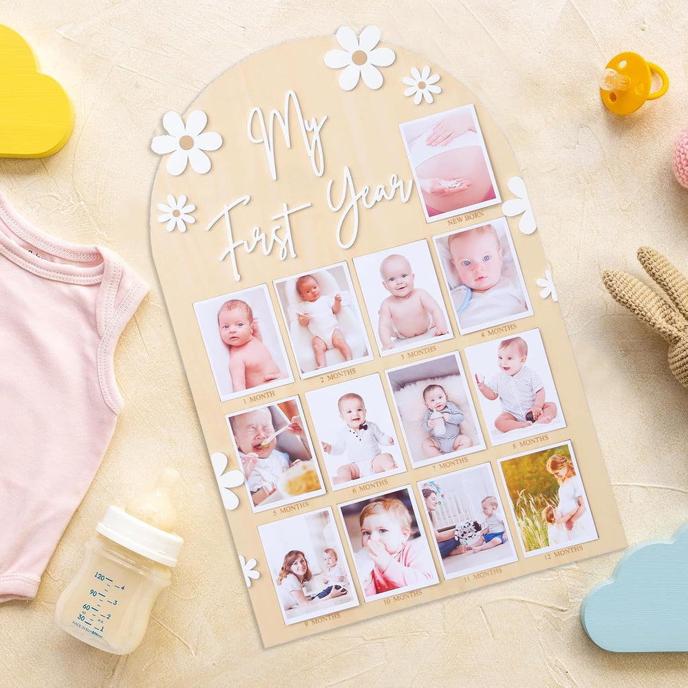 FLHRSM My First Year Frame wooden material, durable keepsake for growing baby milestones.