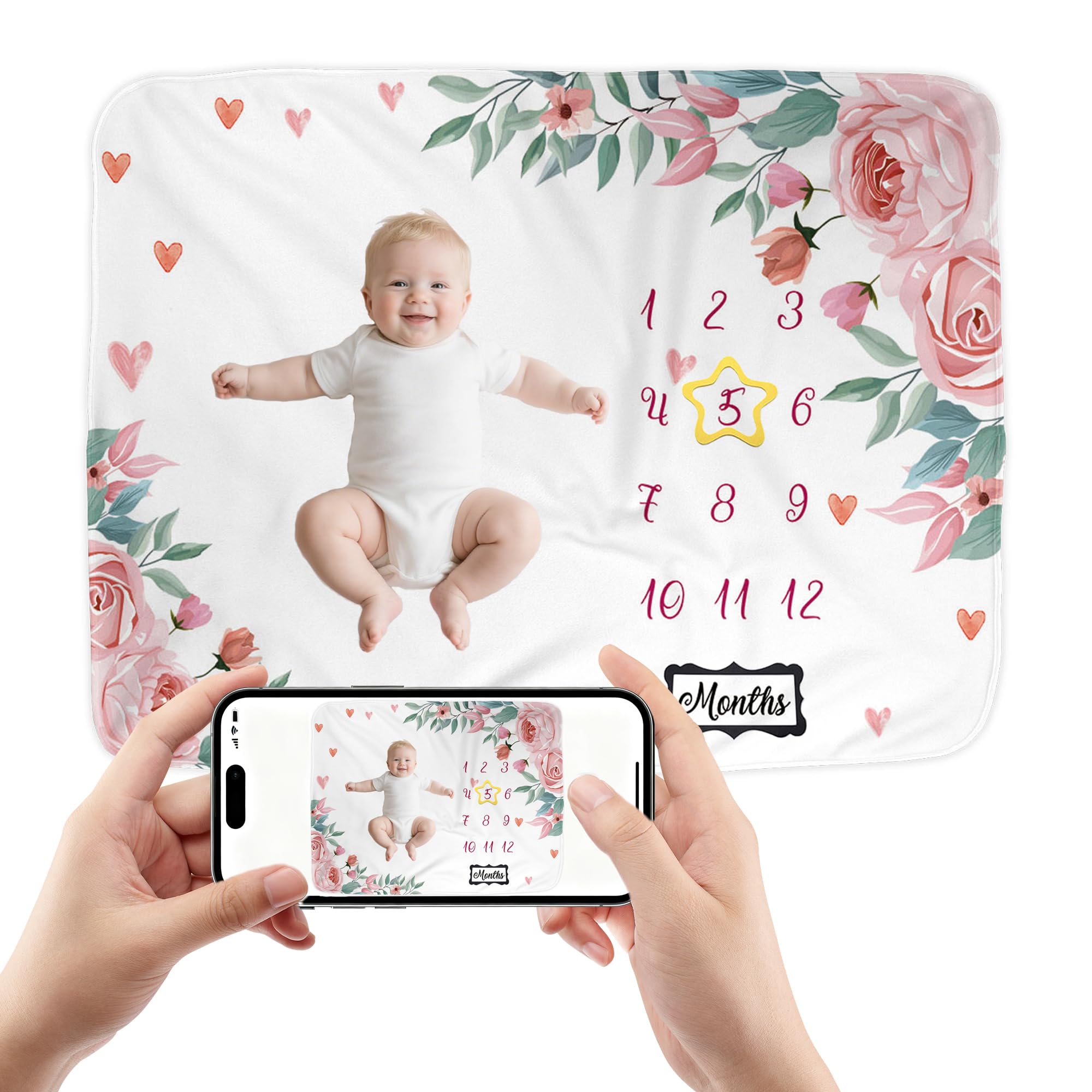 FLHRSM soft flannel milestone blanket comfortable and skin-friendly for babies