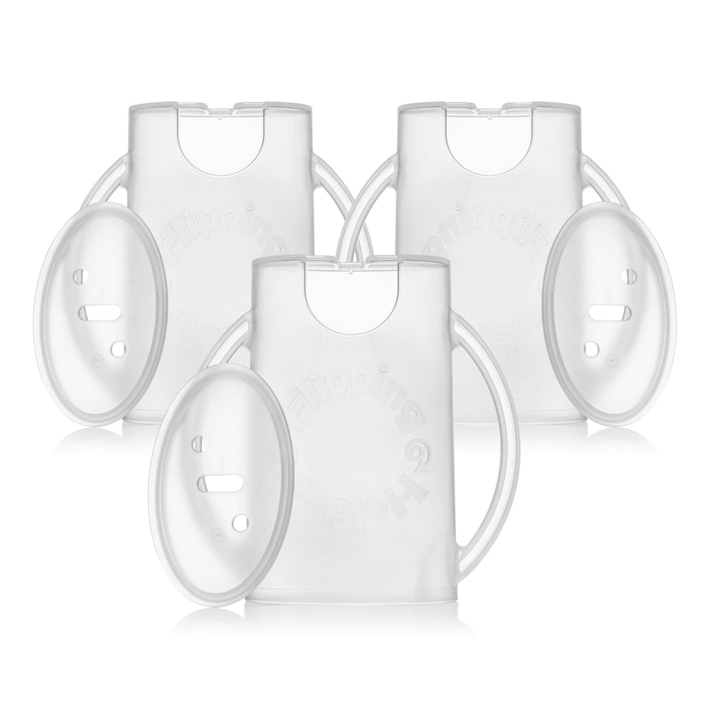 Flipping Holder mess-free snack setup prevents puree mess during snacks.