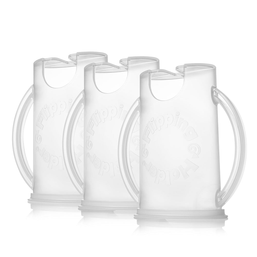 Flipping Holder stand-up for food pouches demonstrates upright use for easy feeding.