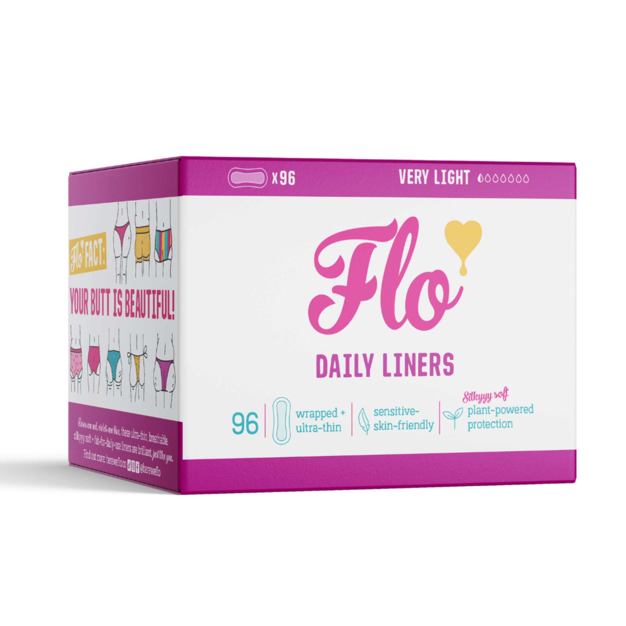 FLO Daily Liners very light flow wrapped for discreet protection.