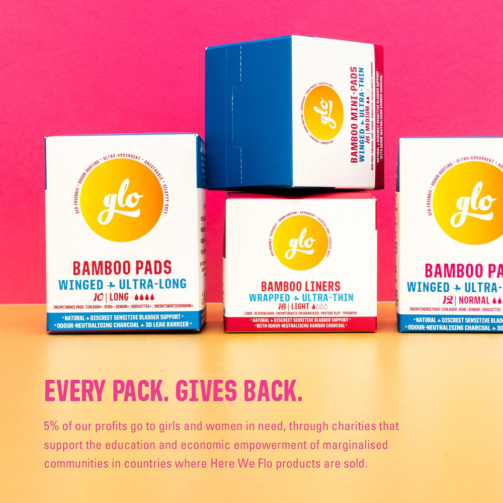 Eco-friendly film packaging for FLO glo pad aligns with profits supporting people and planet.