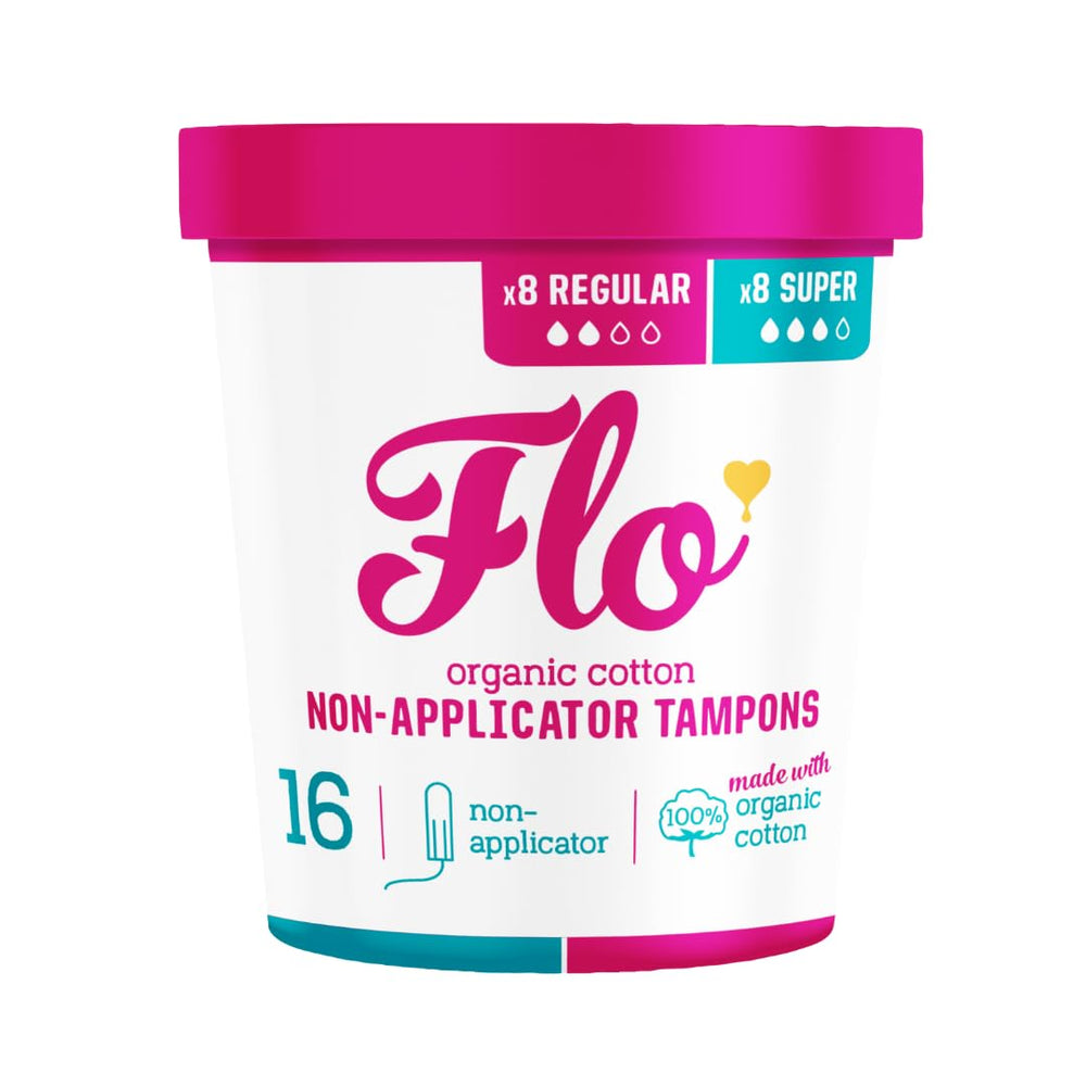 FLO organic cotton tampons Regular and Super pack offers reliable leak protection.