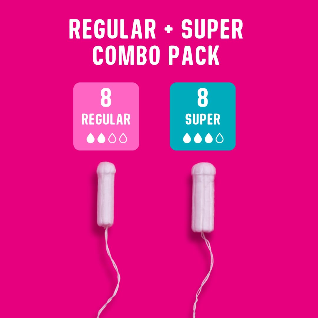 FLO Regular tampons in soft cotton provide gentle comfort.